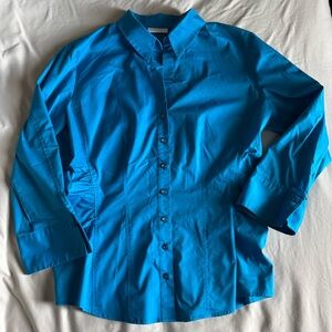 New York and Co Blue Dress Shirt Ruched Sides